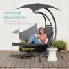 imageBest Choice Products Outdoor Hanging Curved Steel Chaise Lounge Chair Swing wBuiltin Pillow and Removable Canopy  TanCharcoal Gray