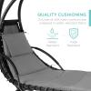 imageBest Choice Products Outdoor Hanging Curved Steel Chaise Lounge Chair Swing wBuiltin Pillow and Removable Canopy  TanCharcoal Gray