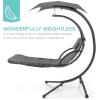 imageBest Choice Products Outdoor Hanging Curved Steel Chaise Lounge Chair Swing wBuiltin Pillow and Removable Canopy  TanCharcoal Gray