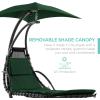 imageBest Choice Products Outdoor Hanging Curved Steel Chaise Lounge Chair Swing wBuiltin Pillow and Removable Canopy  TanGreen
