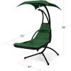 imageBest Choice Products Outdoor Hanging Curved Steel Chaise Lounge Chair Swing wBuiltin Pillow and Removable Canopy  TanGreen