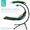 imageBest Choice Products Outdoor Hanging Curved Steel Chaise Lounge Chair Swing wBuiltin Pillow and Removable Canopy  TanGreen