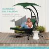 imageBest Choice Products Outdoor Hanging Curved Steel Chaise Lounge Chair Swing wBuiltin Pillow and Removable Canopy  TanGreen