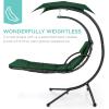 imageBest Choice Products Outdoor Hanging Curved Steel Chaise Lounge Chair Swing wBuiltin Pillow and Removable Canopy  TanGreen