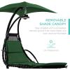 imageBest Choice Products Outdoor Hanging Curved Steel Chaise Lounge Chair Swing wBuiltin Pillow and Removable Canopy  TanGreen