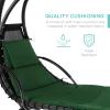imageBest Choice Products Outdoor Hanging Curved Steel Chaise Lounge Chair Swing wBuiltin Pillow and Removable Canopy  TanGreen