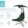 imageBest Choice Products Outdoor Hanging Curved Steel Chaise Lounge Chair Swing wBuiltin Pillow and Removable Canopy  TanGreen