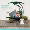 imageBest Choice Products Outdoor Hanging Curved Steel Chaise Lounge Chair Swing wBuiltin Pillow and Removable Canopy  TanGreen