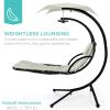 imageBest Choice Products Outdoor Hanging Curved Steel Chaise Lounge Chair Swing wBuiltin Pillow and Removable Canopy  TanIvory