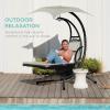 imageBest Choice Products Outdoor Hanging Curved Steel Chaise Lounge Chair Swing wBuiltin Pillow and Removable Canopy  TanIvory