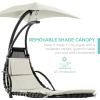 imageBest Choice Products Outdoor Hanging Curved Steel Chaise Lounge Chair Swing wBuiltin Pillow and Removable Canopy  TanIvory