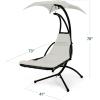 imageBest Choice Products Outdoor Hanging Curved Steel Chaise Lounge Chair Swing wBuiltin Pillow and Removable Canopy  TanIvory