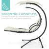 imageBest Choice Products Outdoor Hanging Curved Steel Chaise Lounge Chair Swing wBuiltin Pillow and Removable Canopy  TanIvory