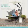 imageBest Choice Products Outdoor Hanging Curved Steel Chaise Lounge Chair Swing wBuiltin Pillow and Removable Canopy  TanIvory