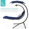 imageBest Choice Products Outdoor Hanging Curved Steel Chaise Lounge Chair Swing wBuiltin Pillow and Removable Canopy  TanNavy Blue