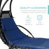 imageBest Choice Products Outdoor Hanging Curved Steel Chaise Lounge Chair Swing wBuiltin Pillow and Removable Canopy  TanNavy Blue