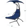 imageBest Choice Products Outdoor Hanging Curved Steel Chaise Lounge Chair Swing wBuiltin Pillow and Removable Canopy  TanNavy Blue