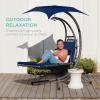 imageBest Choice Products Outdoor Hanging Curved Steel Chaise Lounge Chair Swing wBuiltin Pillow and Removable Canopy  TanNavy Blue