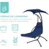 imageBest Choice Products Outdoor Hanging Curved Steel Chaise Lounge Chair Swing wBuiltin Pillow and Removable Canopy  TanNavy Blue