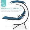 imageBest Choice Products Outdoor Hanging Curved Steel Chaise Lounge Chair Swing wBuiltin Pillow and Removable Canopy  TanPeacock Blue