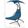 imageBest Choice Products Outdoor Hanging Curved Steel Chaise Lounge Chair Swing wBuiltin Pillow and Removable Canopy  TanPeacock Blue