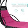 imageBest Choice Products Outdoor Hanging Curved Steel Chaise Lounge Chair Swing wBuiltin Pillow and Removable Canopy  TanPink
