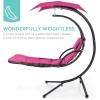 imageBest Choice Products Outdoor Hanging Curved Steel Chaise Lounge Chair Swing wBuiltin Pillow and Removable Canopy  TanPink