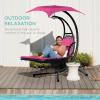 imageBest Choice Products Outdoor Hanging Curved Steel Chaise Lounge Chair Swing wBuiltin Pillow and Removable Canopy  TanPink