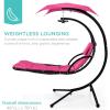 imageBest Choice Products Outdoor Hanging Curved Steel Chaise Lounge Chair Swing wBuiltin Pillow and Removable Canopy  TanPink