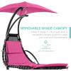 imageBest Choice Products Outdoor Hanging Curved Steel Chaise Lounge Chair Swing wBuiltin Pillow and Removable Canopy  TanPink