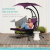 imageBest Choice Products Outdoor Hanging Curved Steel Chaise Lounge Chair Swing wBuiltin Pillow and Removable Canopy  TanPurple