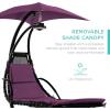 imageBest Choice Products Outdoor Hanging Curved Steel Chaise Lounge Chair Swing wBuiltin Pillow and Removable Canopy  TanPurple