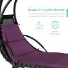 imageBest Choice Products Outdoor Hanging Curved Steel Chaise Lounge Chair Swing wBuiltin Pillow and Removable Canopy  TanPurple