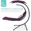 imageBest Choice Products Outdoor Hanging Curved Steel Chaise Lounge Chair Swing wBuiltin Pillow and Removable Canopy  TanPurple