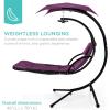 imageBest Choice Products Outdoor Hanging Curved Steel Chaise Lounge Chair Swing wBuiltin Pillow and Removable Canopy  TanPurple
