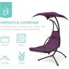 imageBest Choice Products Outdoor Hanging Curved Steel Chaise Lounge Chair Swing wBuiltin Pillow and Removable Canopy  TanPurple