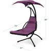 imageBest Choice Products Outdoor Hanging Curved Steel Chaise Lounge Chair Swing wBuiltin Pillow and Removable Canopy  TanPurple