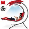 imageBest Choice Products Outdoor Hanging Curved Steel Chaise Lounge Chair Swing wBuiltin Pillow and Removable Canopy  TanRed