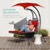 imageBest Choice Products Outdoor Hanging Curved Steel Chaise Lounge Chair Swing wBuiltin Pillow and Removable Canopy  TanRed