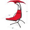 imageBest Choice Products Outdoor Hanging Curved Steel Chaise Lounge Chair Swing wBuiltin Pillow and Removable Canopy  TanRed