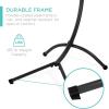 imageBest Choice Products Outdoor Hanging Curved Steel Chaise Lounge Chair Swing wBuiltin Pillow and Removable Canopy  TanRed