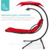imageBest Choice Products Outdoor Hanging Curved Steel Chaise Lounge Chair Swing wBuiltin Pillow and Removable Canopy  TanRed
