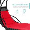 imageBest Choice Products Outdoor Hanging Curved Steel Chaise Lounge Chair Swing wBuiltin Pillow and Removable Canopy  TanRed