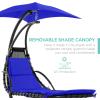imageBest Choice Products Outdoor Hanging Curved Steel Chaise Lounge Chair Swing wBuiltin Pillow and Removable Canopy  TanResort Blue