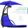 imageBest Choice Products Outdoor Hanging Curved Steel Chaise Lounge Chair Swing wBuiltin Pillow and Removable Canopy  TanResort Blue