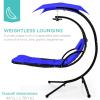imageBest Choice Products Outdoor Hanging Curved Steel Chaise Lounge Chair Swing wBuiltin Pillow and Removable Canopy  TanResort Blue