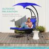 imageBest Choice Products Outdoor Hanging Curved Steel Chaise Lounge Chair Swing wBuiltin Pillow and Removable Canopy  TanResort Blue