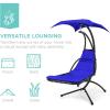 imageBest Choice Products Outdoor Hanging Curved Steel Chaise Lounge Chair Swing wBuiltin Pillow and Removable Canopy  TanResort Blue