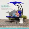 imageBest Choice Products Outdoor Hanging Curved Steel Chaise Lounge Chair Swing wBuiltin Pillow and Removable Canopy  TanResort Blue