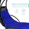 imageBest Choice Products Outdoor Hanging Curved Steel Chaise Lounge Chair Swing wBuiltin Pillow and Removable Canopy  TanResort Blue